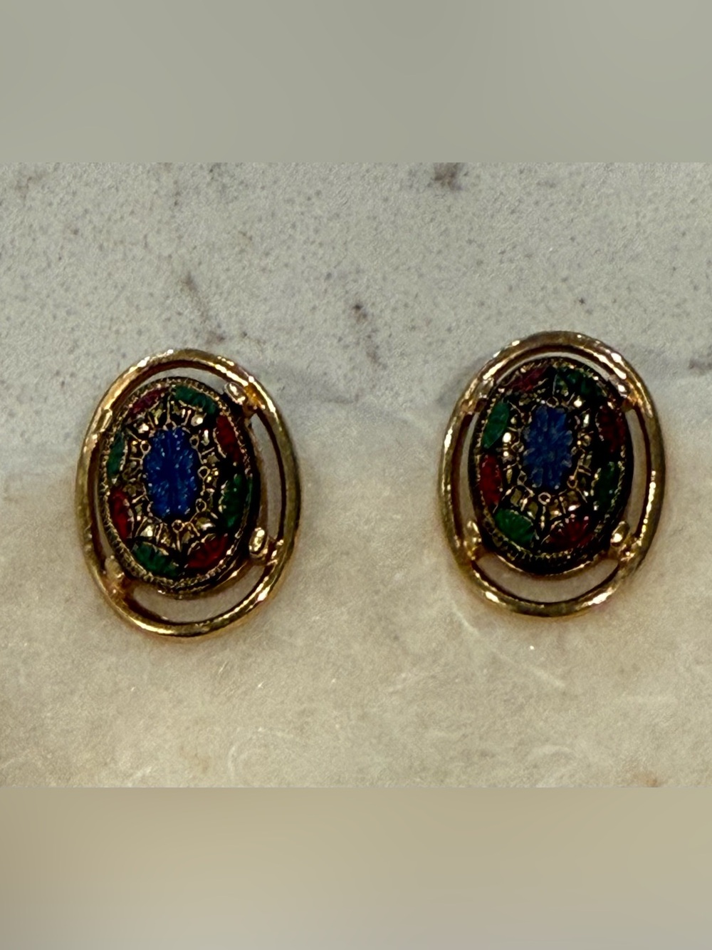 Vintage Gold Tone Sarah Coventry “Light of the East” Mosaic Clip-On Earrings